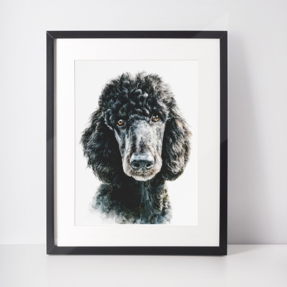 Watercolor Black Poodle Portrait Wall Art Print Poster, Unframed - Pet Artwork - Picture 3 of 6